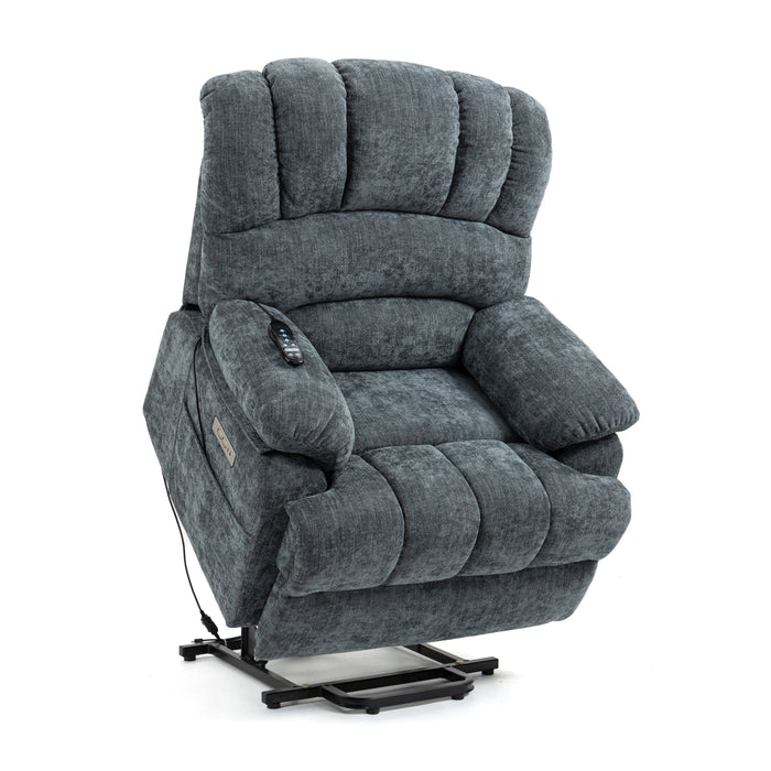 Lift Chair Blue Chenille 23" Seat Width and High Back Medium Size Power Lift Recliner with 8-Point Vibration Massage and Lumbar Heating