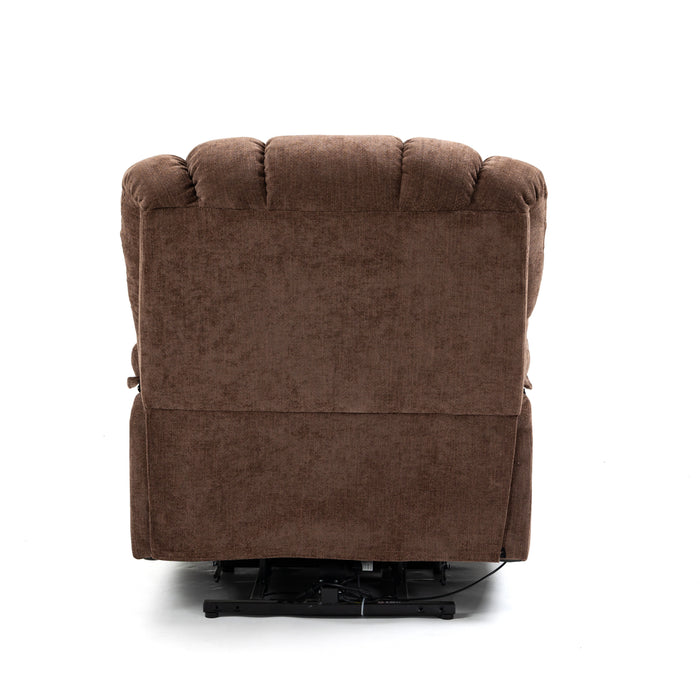 Lift Chair Brown Chenille 23" Seat Width and High Back Large Size Power Lift Recliner with 8-Point Vibration Massage and Lumbar Heating