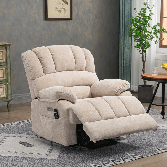 Lift Chair Beige Chenille 23" Seat Width and High Back Large Power Lift Recliner 8-Point Vibration Massage and Lumbar Heating