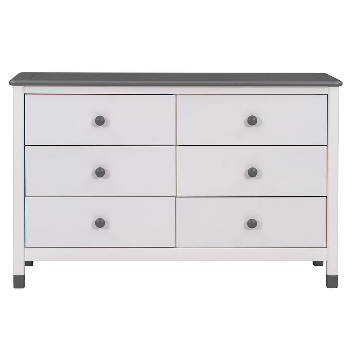 Wooden Storage Dresser with 6 Drawers,Storage Cabinet for kids Bedroom,White+Gray | lowrysfurniturestore