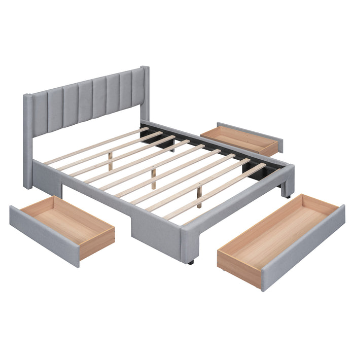 Queen Gray Upholstered Platform Bed with Storage