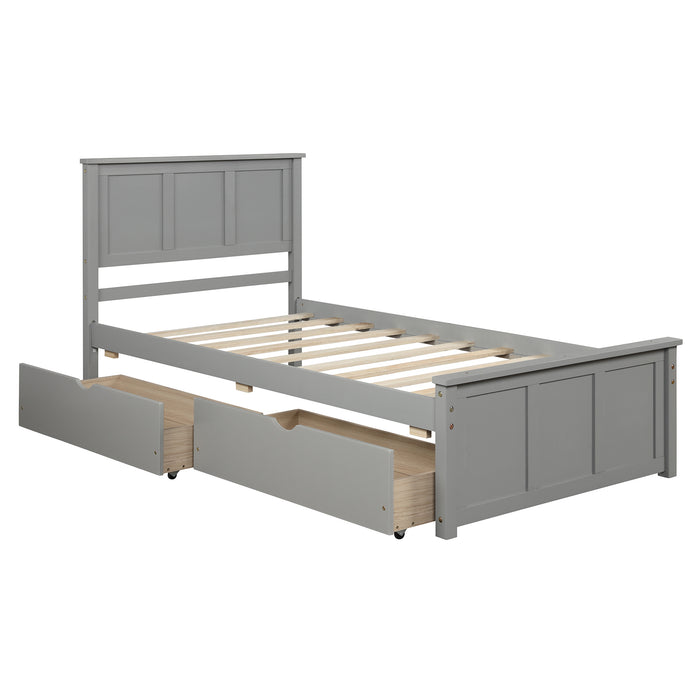 Platform Storage Bed, 2 drawers with wheels, Twin Size Frame, Gray (New SKU: WF283062AAE) | lowrysfurniturestore
