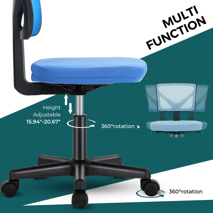 Blue Armless Desk Chair Small Home Office Chair with Lumbar Support | lowrysfurniturestore