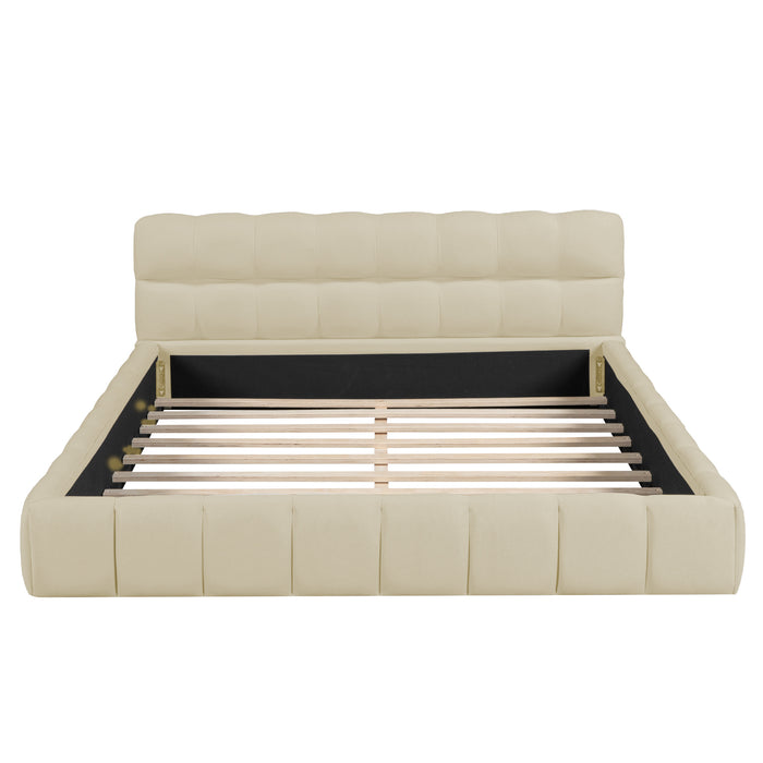 Queen Beige Upholstered Bed