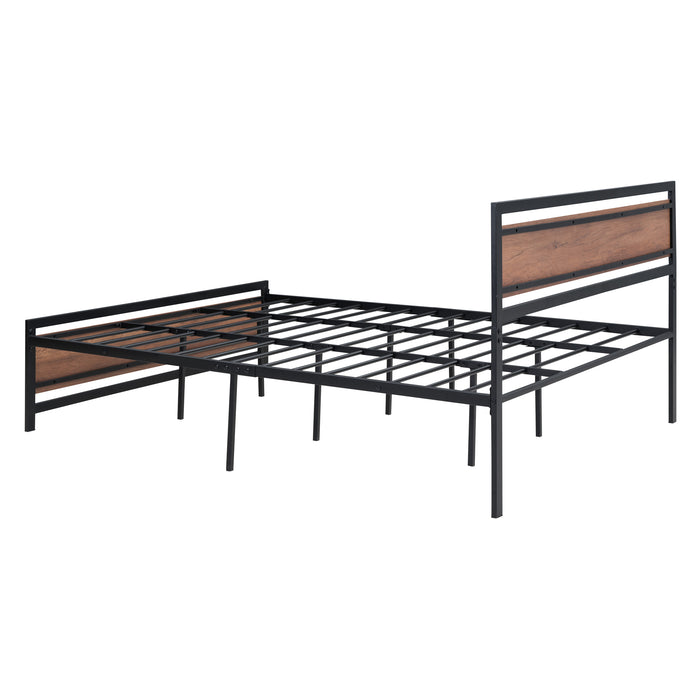 Queen Black Metal and Wood Bed Frame