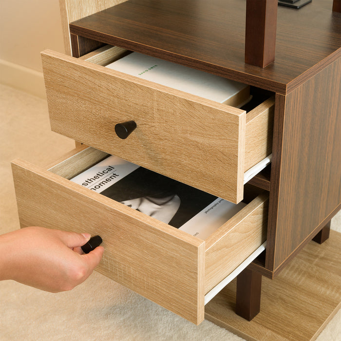 Walnut Nightstand with 2 Drawers USB Ports and Outlets