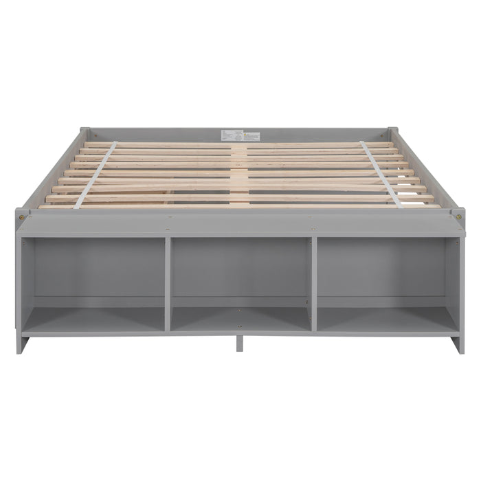 Full Size Bed with Storage Case, 2 Storage drawers, Lengthwise Support Slat,Grey | lowrysfurniturestore