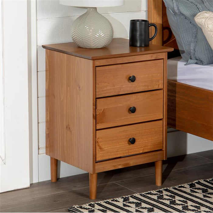 Caramel 3-Drawer Solid Wood Nightstand