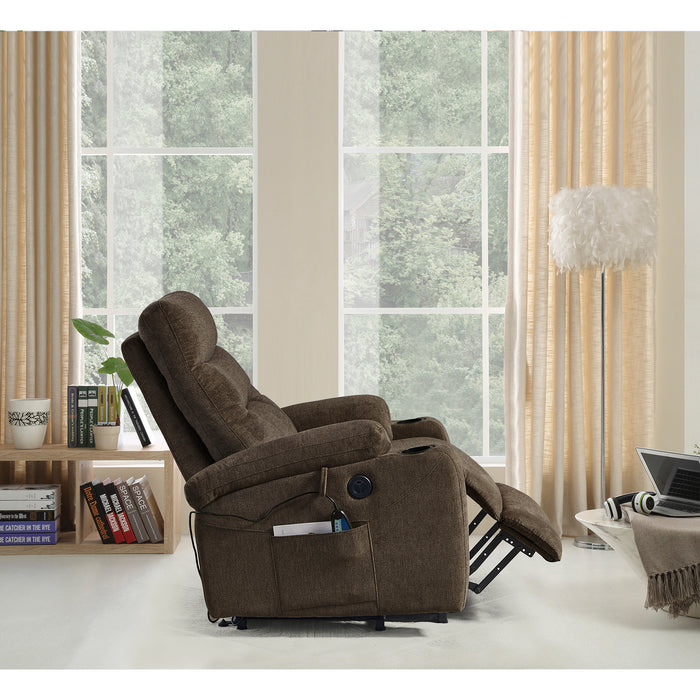 Lift Chair Dark Brown with Massage and Heat 3 Positions, 2 Side Pockets and Cup Holders Lift Recliner