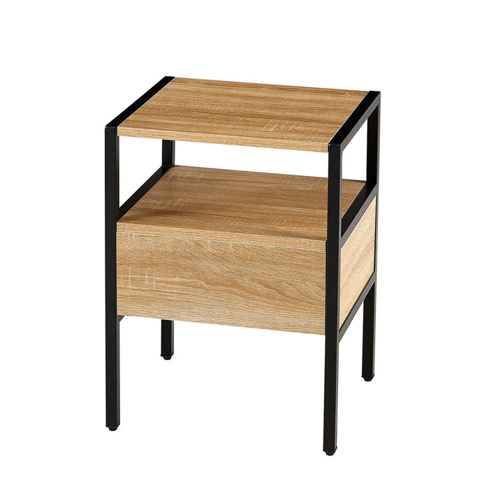 Natural Rattan Nightstand with Single Drawer and Metal Legs