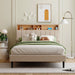 Full Beige Upholstered Platform Bed with Storage Headboard and USB Port lowrysfurniturestore