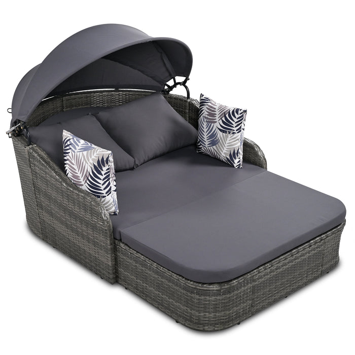 79.9" Gray Outdoor Sunbed with Adjustable Canopy