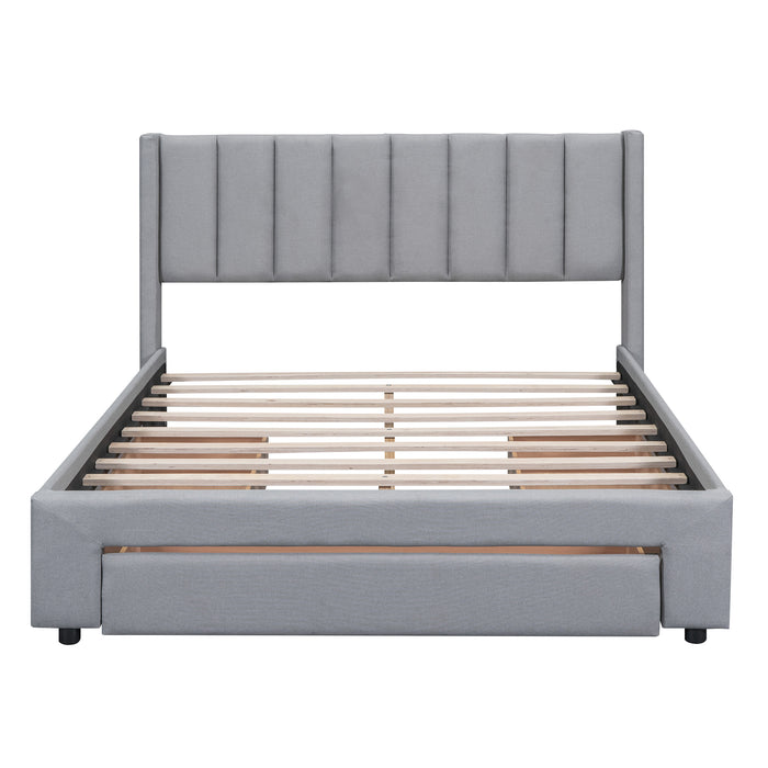 Queen Gray Upholstered Platform Bed with Storage