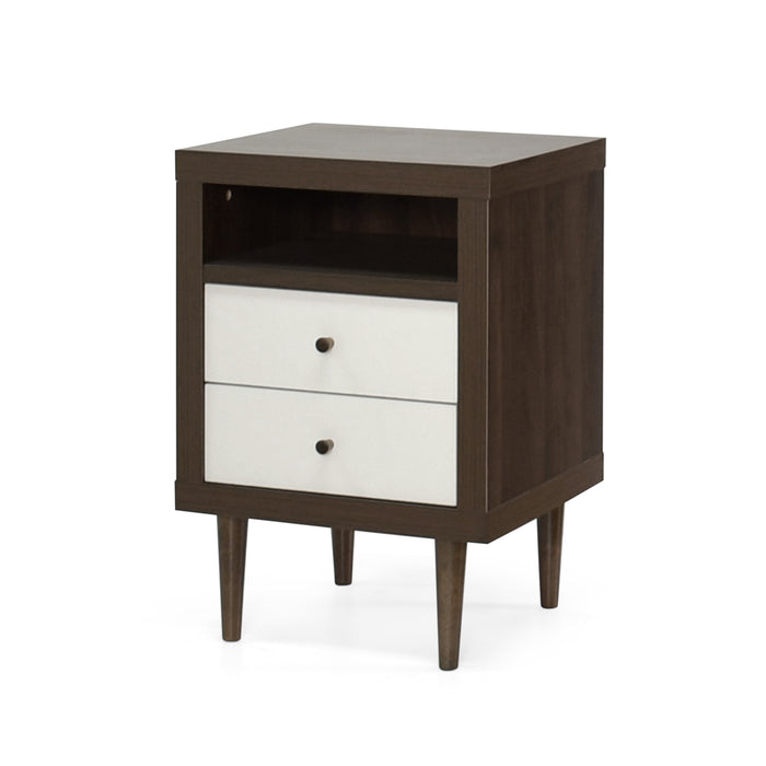 Modern Walnut and White 2-Drawer Nightstand