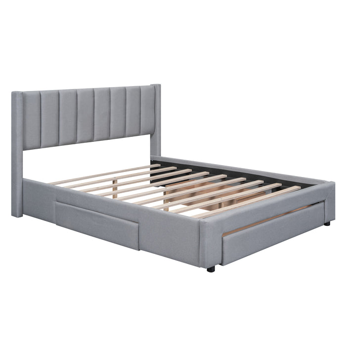 Queen Gray Upholstered Platform Bed with Storage