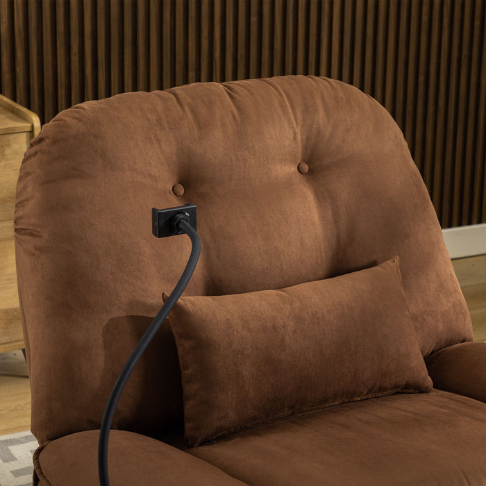 Brown Smart Power Swivel Recliner Sofa with USB Charger and Bluetooth Voice Control Gaming and Hidden Arm Storage | lowrysfurniturestore