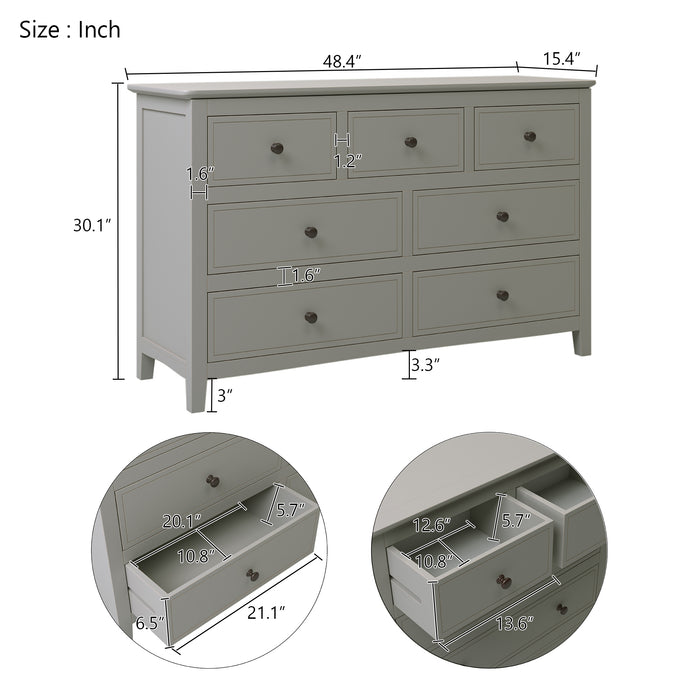 7 Drawers Solid Wood Dresser,Gray | lowrysfurniturestore