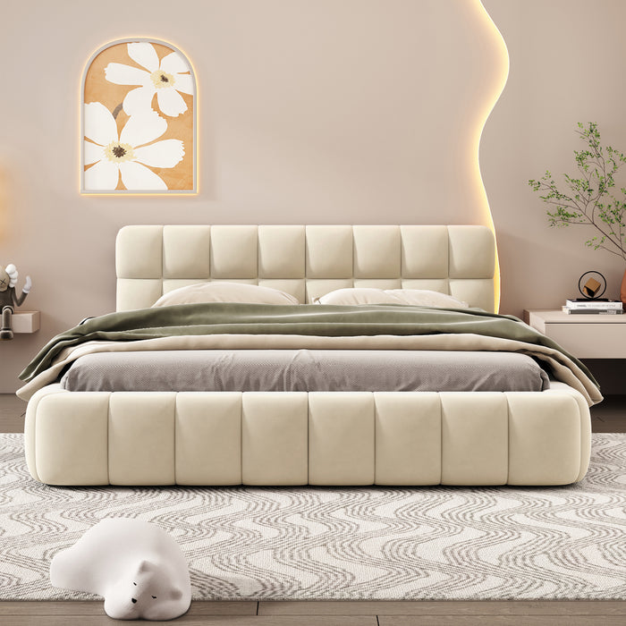 Queen Beige Upholstered Bed