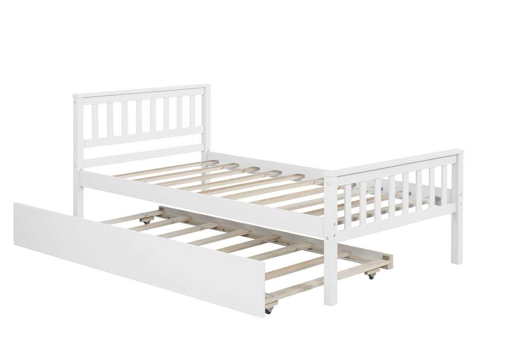 Twin Bed with Trundle, Platform Bed Frame with Headboard and Footboard, for Bedroom Small Living Space,No Box Spring Needed,White | lowrysfurniturestore