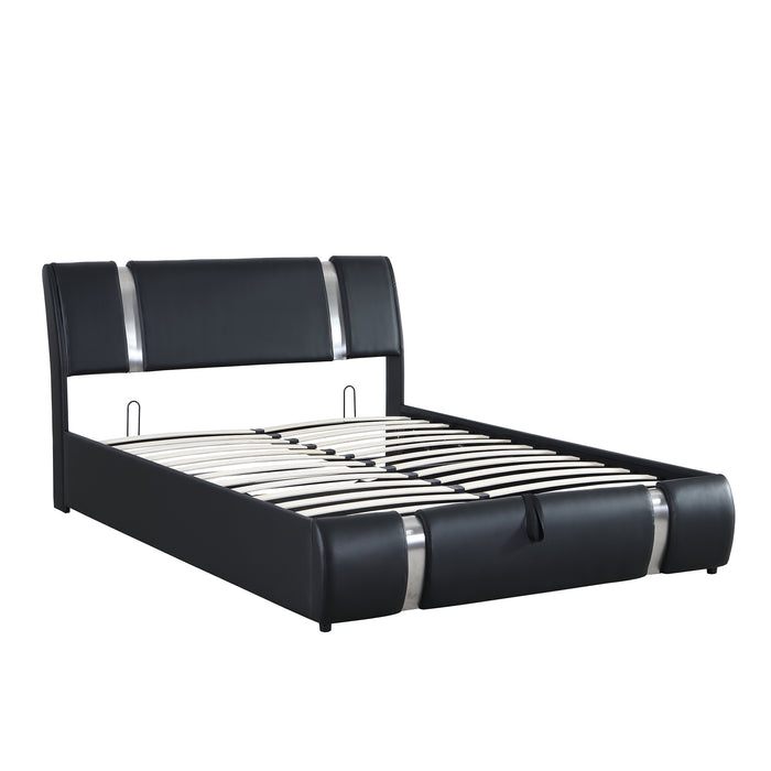 Queen Black Faux Leather Platform Bed with a Hydraulic Storage System