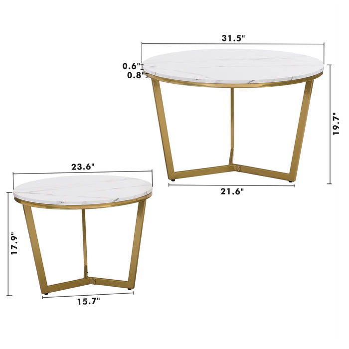 White Modern Round Coffee Table Set 2-Piece