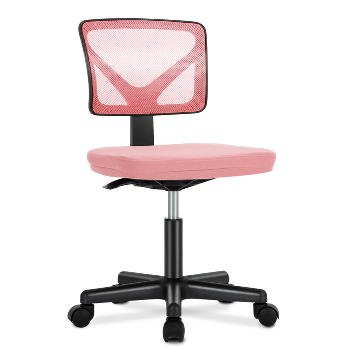 Pink Armless Desk Chair Small Home Office Chair with Lumbar Support | lowrysfurniturestore