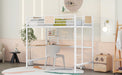 White Twin Metal Loft Bed with Desk and Shelf lowrysfurniturestore