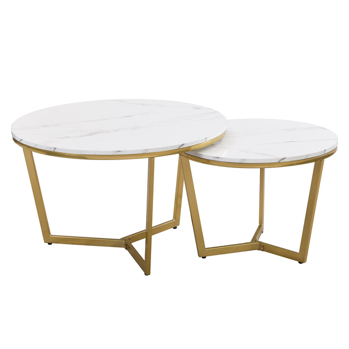 White Modern Round Coffee Table Set 2-Piece