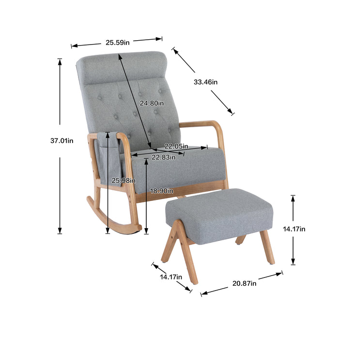 Mid-Century Modern Upholstered Fabric Rocking Armchair With Ottoman | lowrysfurniturestore