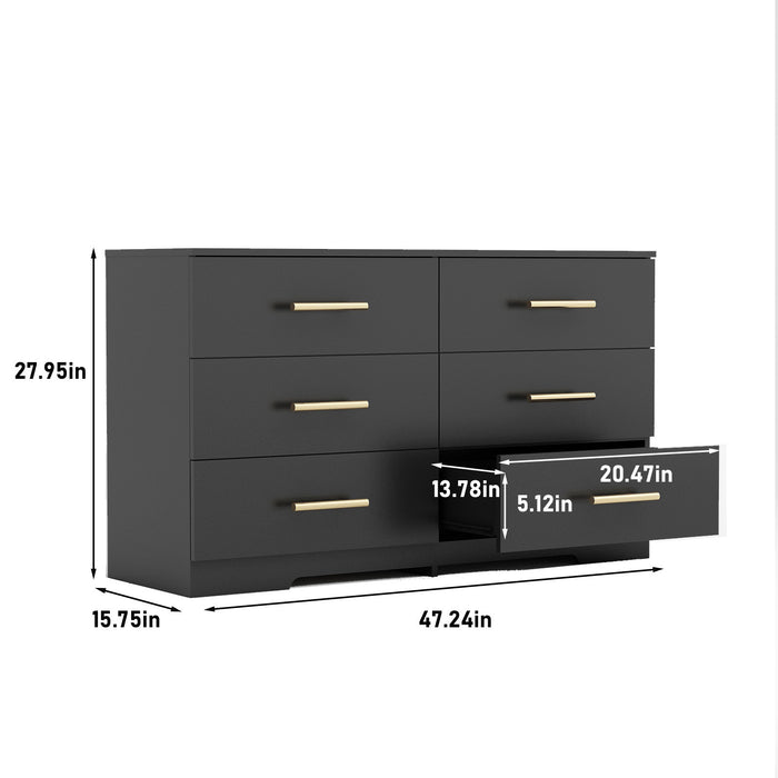 Black color Large 6 drawers chest of drawer dressers table with golden handle lowrysfurniturestore