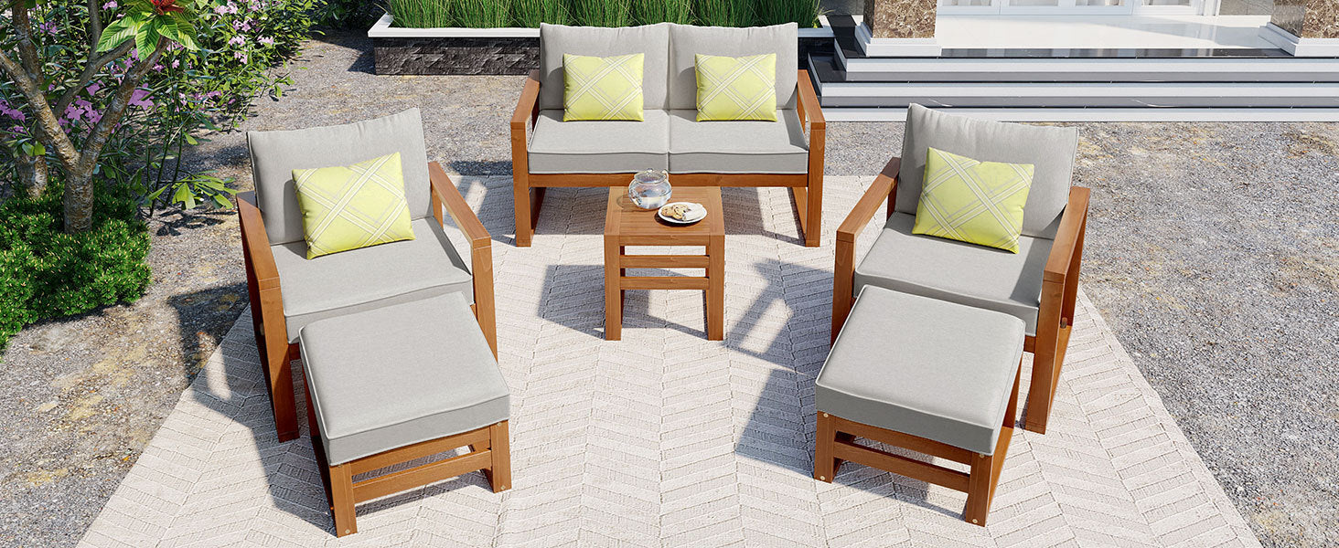 6 pc Gray Outdoor Conversation Set with Ottomans and Cushions