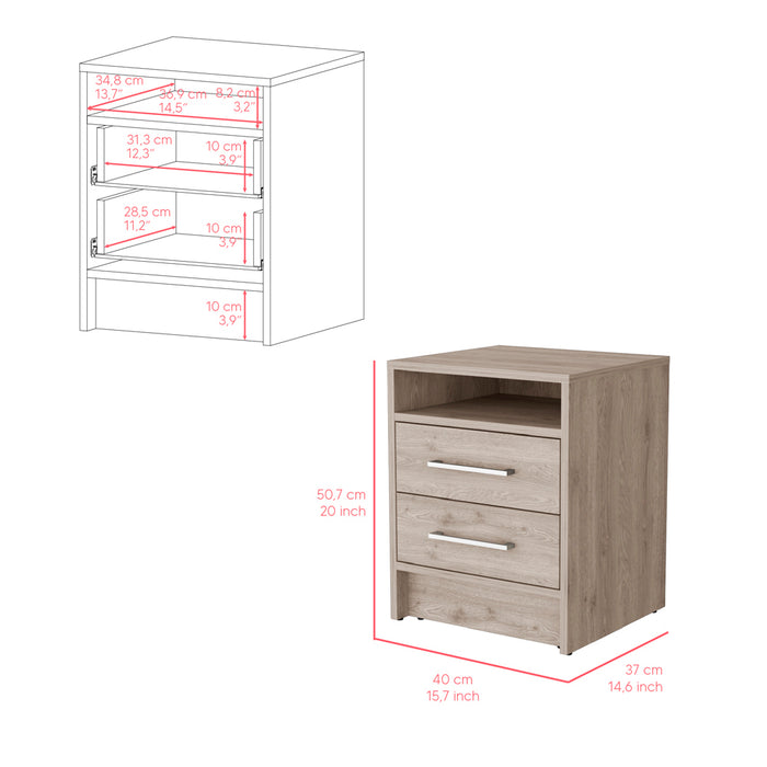 Light Gray Cartiz Nightstand Two Drawer Design