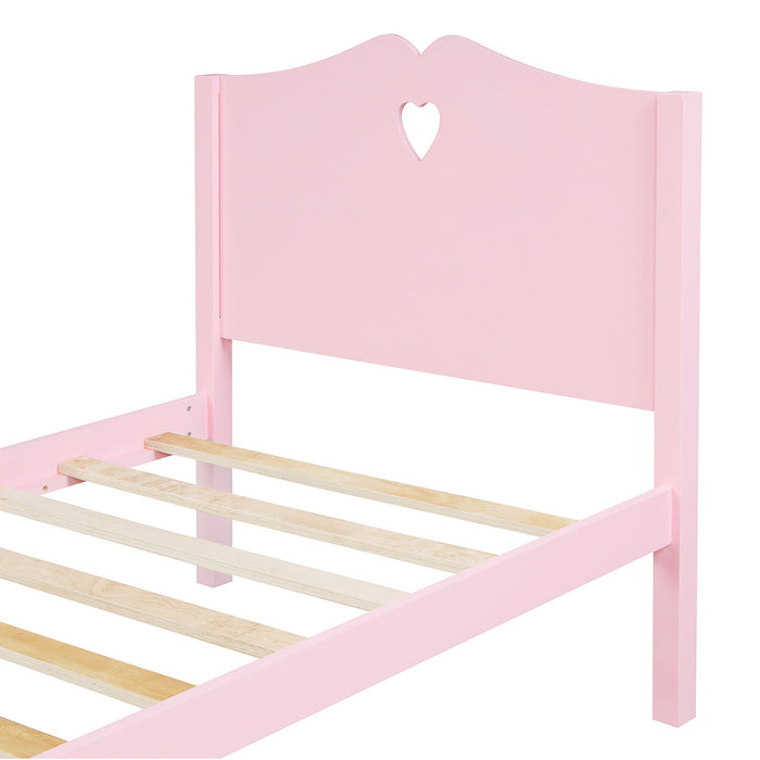 Twin Size Wood Platform Bed with Headboard,Footboard and Wood Slat Support (Pink) | lowrysfurniturestore