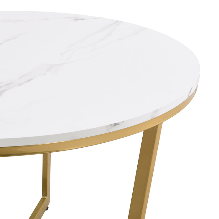 White Modern Round Coffee Table Set 2-Piece