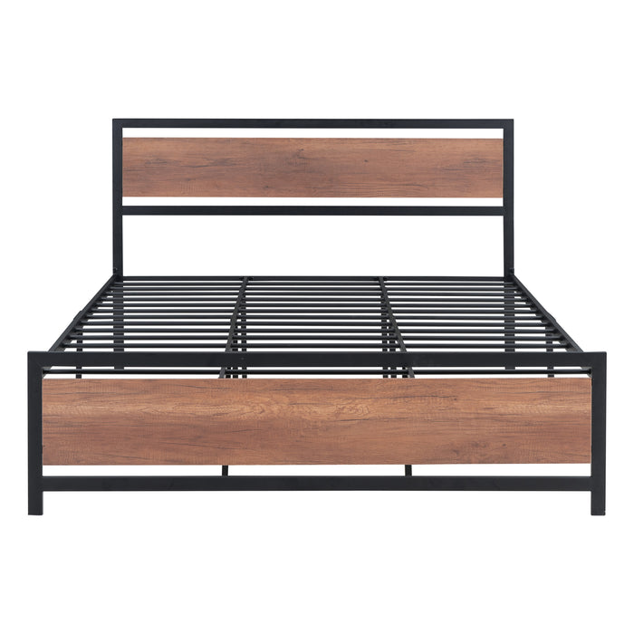 Queen Black Metal and Wood Bed Frame