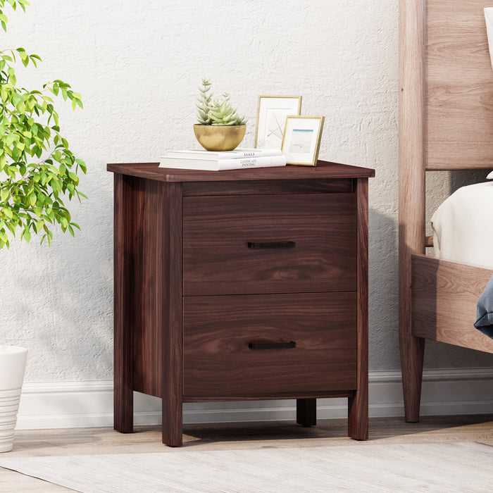 Wenge Nightstand Modern Design with 2 Drawers and Faux Wood Finish