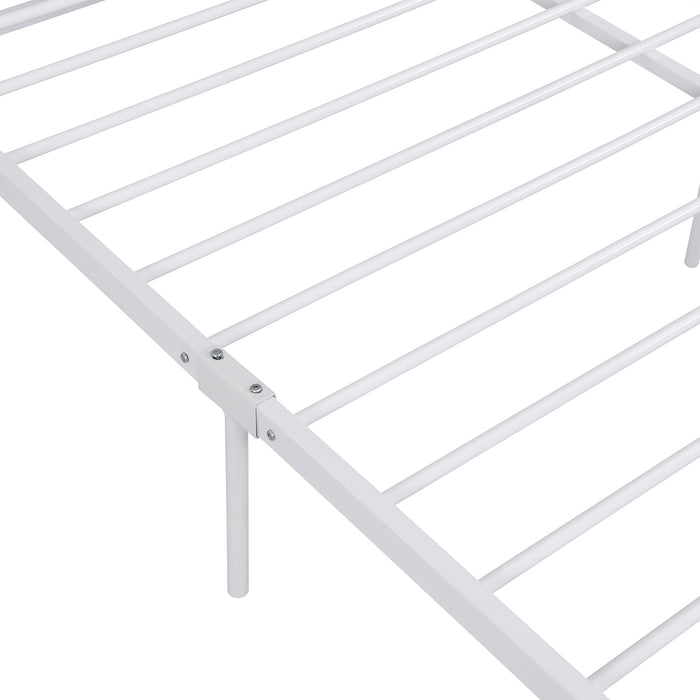 Queen White Metal Platform Bed Frame with USB Ports