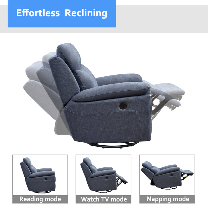Blue Electric Power Swivel Glider Rocker Recliner Chair with USB Charge Port | lowrysfurniturestore