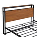 Full Black and Natural Tone Metal Platform Bed Frame with USB Ports lowrysfurniturestore