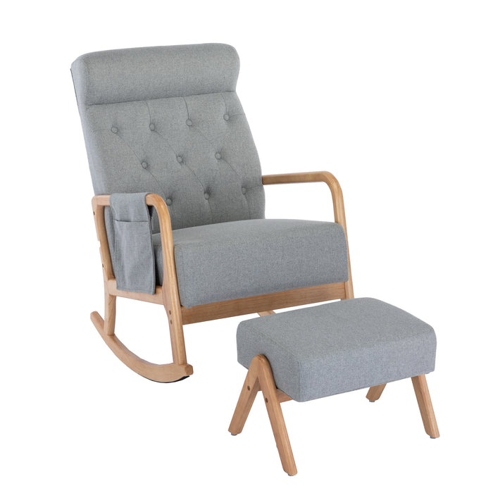 Mid-Century Modern Upholstered Fabric Rocking Armchair With Ottoman | lowrysfurniturestore