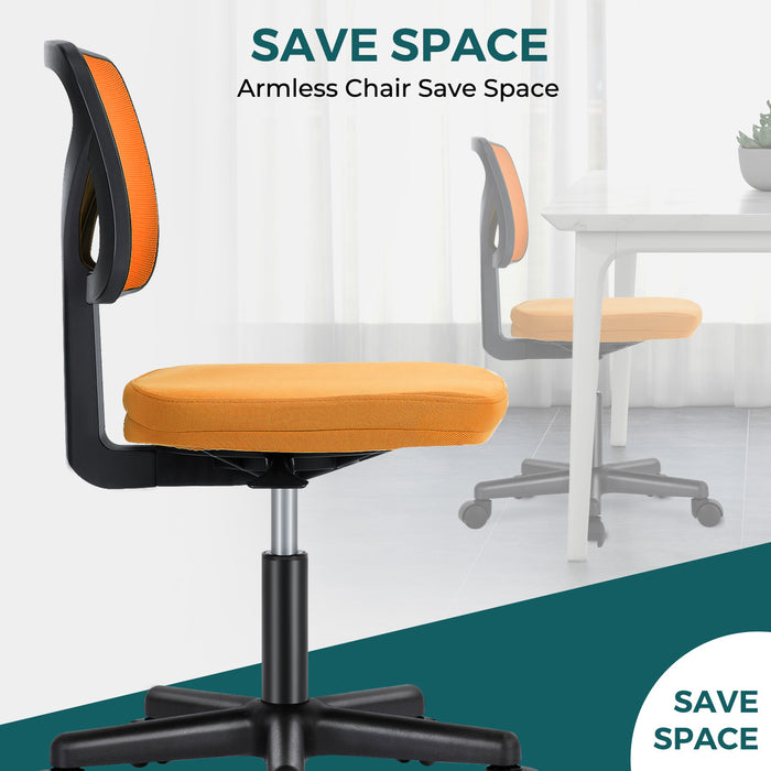 Orange Armless Desk Chair Small Home Office Chair with Lumbar Support lowrysfurniturestore