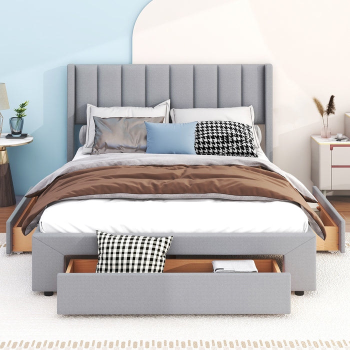 Queen Gray Upholstered Platform Bed with Storage