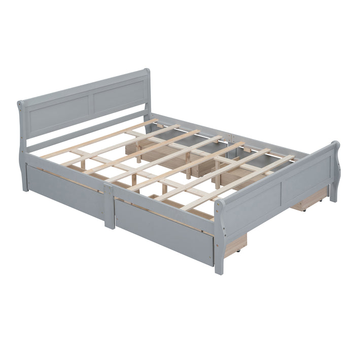 Queen Gray Wood Platform Bed with 4 Drawers