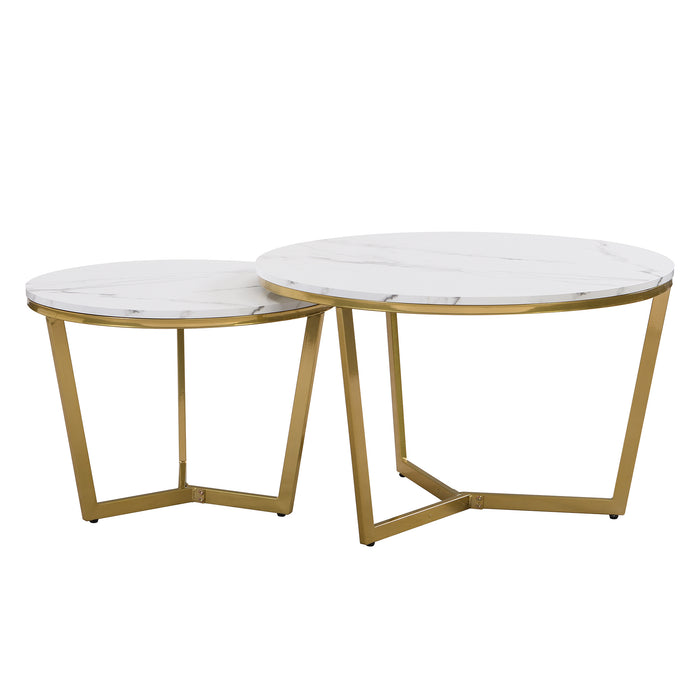 White Modern Round Coffee Table Set 2-Piece