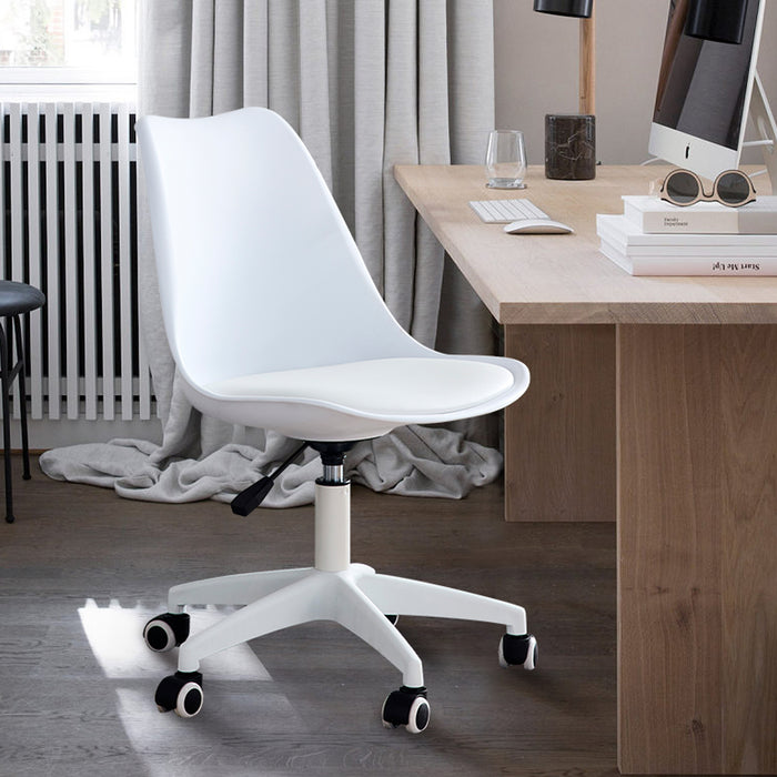 White Modern Home Office Desk Chairs, adjustable 360 ° swivel chair engineering plastic armless swivel computer chair | lowrysfurniturestore