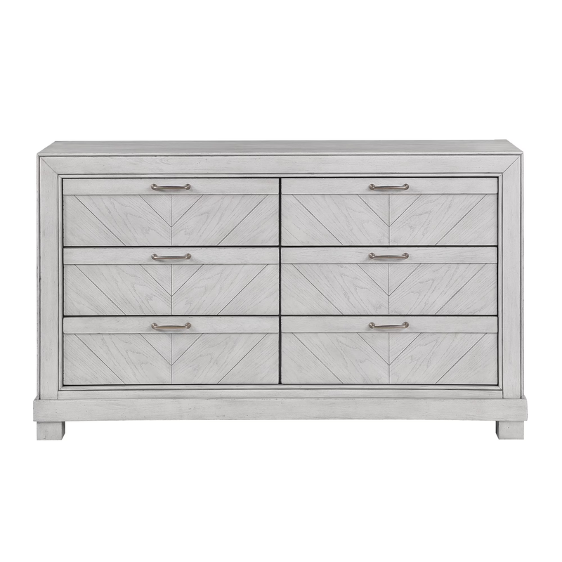 Montana gray six-drawer dresser, front view