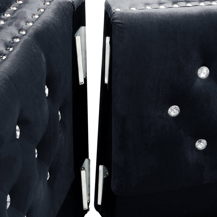82.3" Width Modern Velvet Sofa Jeweled Buttons Tufted Square Arm Couch Black,2 Pillows Included | lowrysfurniturestore
