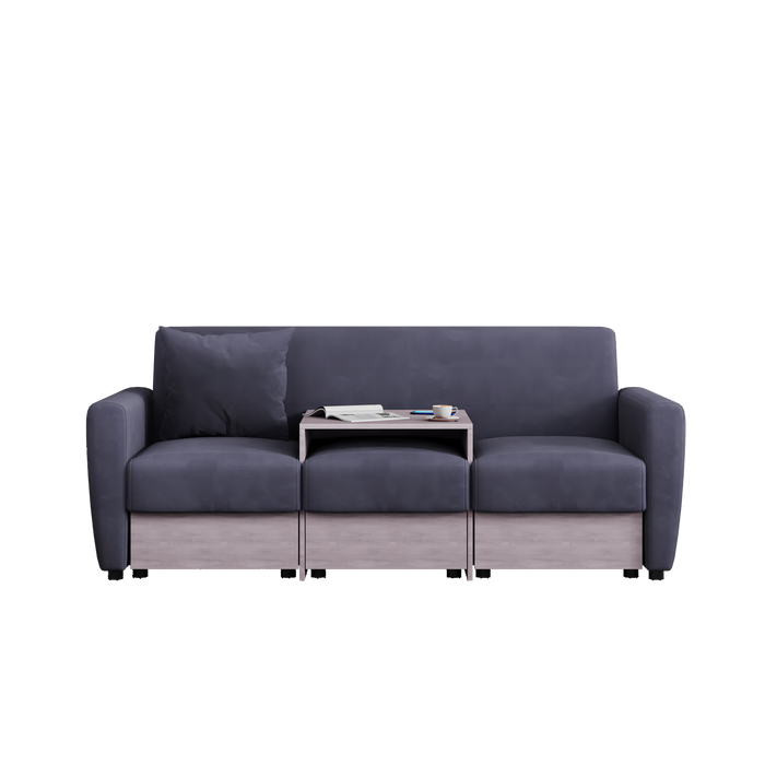 78" Gray Double Armrests with Coffee Table and drawers Chenille Living Room Apartment Studio Sofa | lowrysfurniturestore