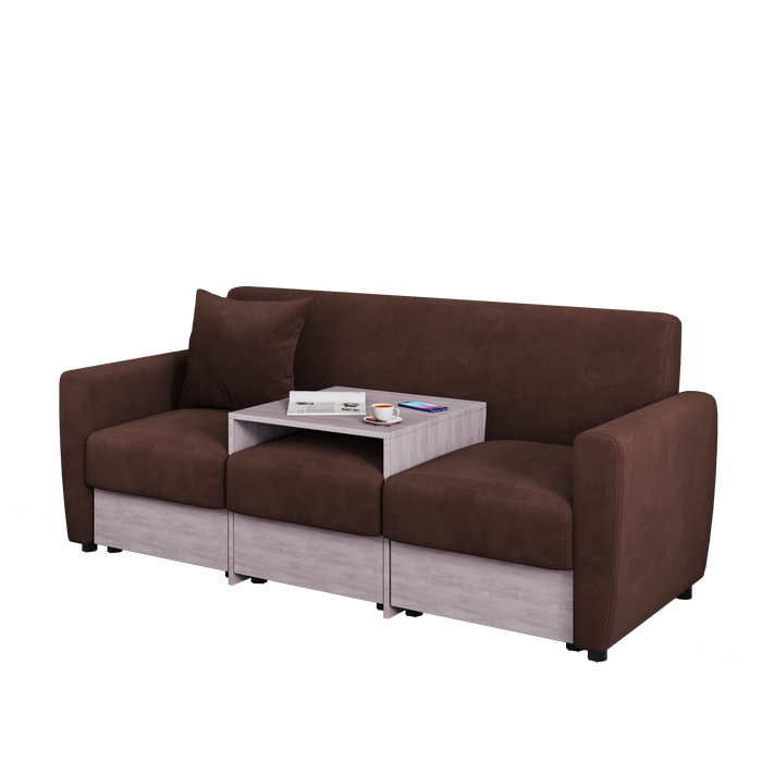 Sofa with coffee table and drawers brown chenille | lowrysfurniturestore