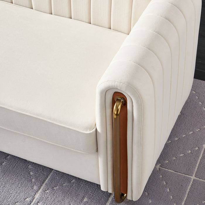 84.25'' Beige Contemporary Velvet Sofa Couch for Living Room | lowrysfurniturestore